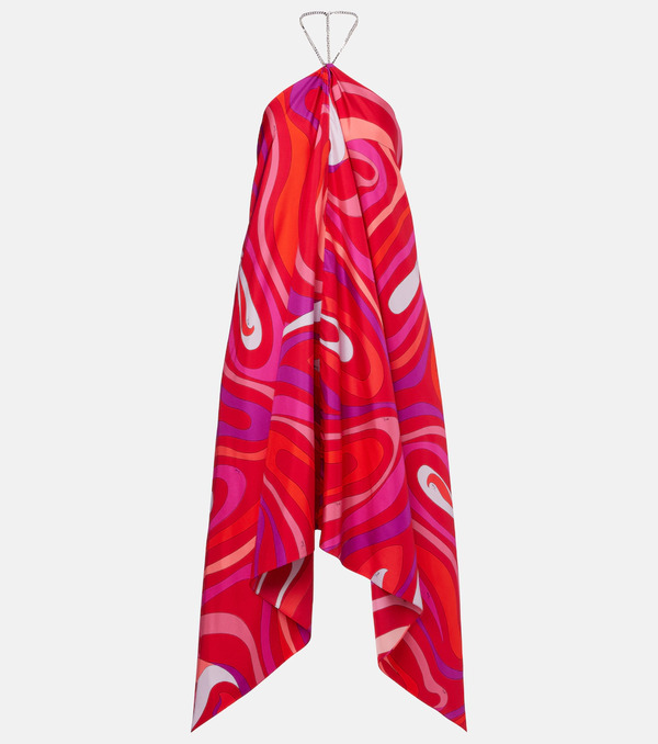  Pucci Pucci Marmo Embellished Halterneck Silk Minidress 