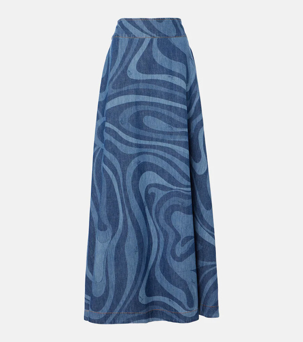  Pucci Pucci Marmo High-rise Denim Maxi Skirt 