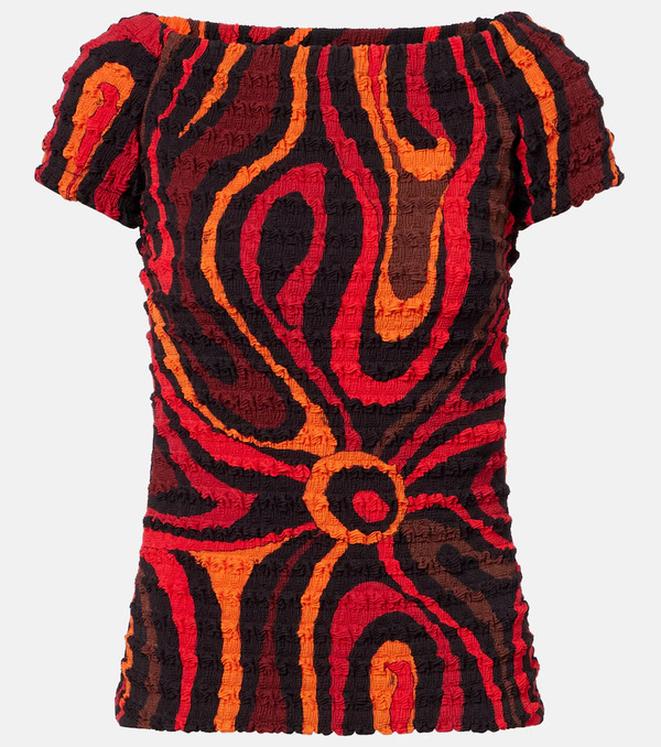  Pucci Pucci Marmo Off-shoulder Smocked Crop Top 