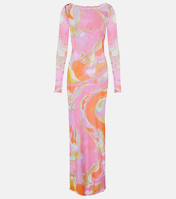  Pucci Pucci Orchidee Sheer Tulle Maxi Dress 