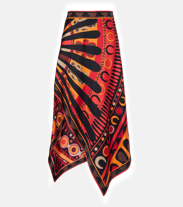  Pucci Pucci Soleil Asymmetric Silk Twill Midi Skirt 