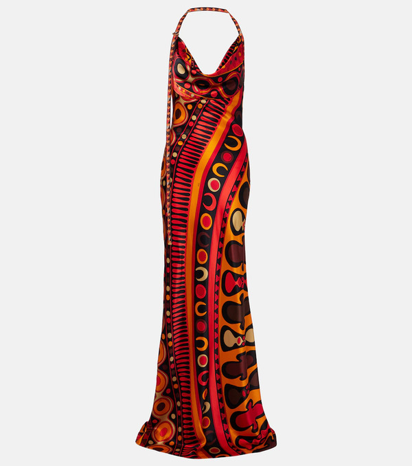  Pucci Pucci Soleil Open-back Satin Maxi Dress 