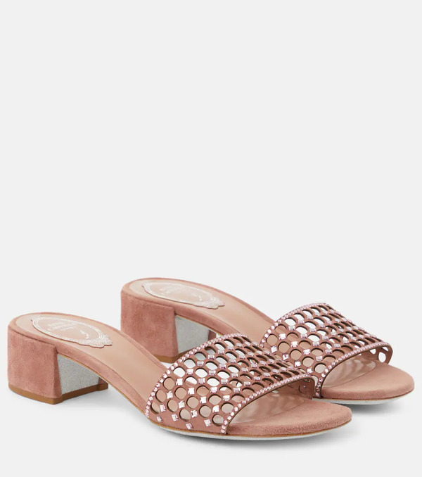  Rene Caovilla Rene Caovilla Embellished Suede Mules 
