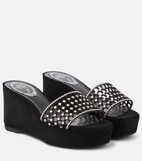  Rene Caovilla Rene Caovilla Embellished Suede Platform Slides 