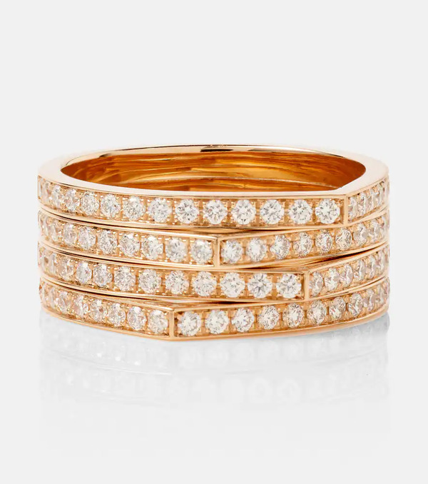  Repossi Repossi Antifer 4 Rows 18kt Rose Gold Ring With Diamonds 