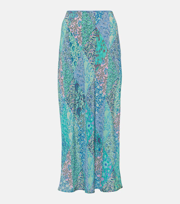  Rixo Rixo Ardith Patchwork Silk Midi Skirt 