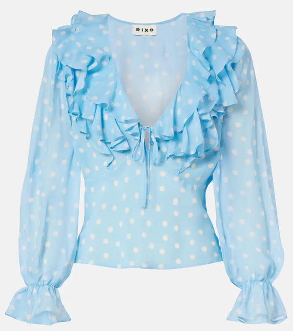  Rixo Rixo Lasca Polka-dot Silk Top 