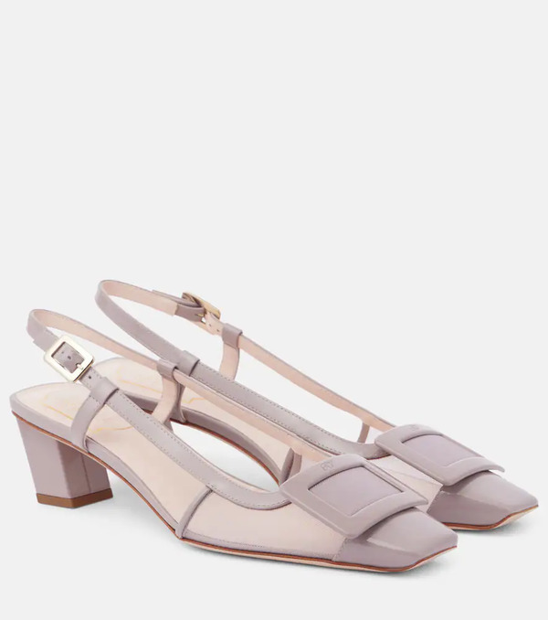  Roger Vivier Roger Vivier Belle Vivier Mesh And Leather Slingback Pumps 
