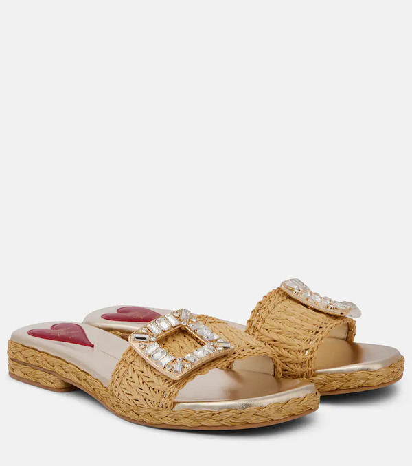  Roger Vivier Roger Vivier Crystal-embellished Raffia Mules 