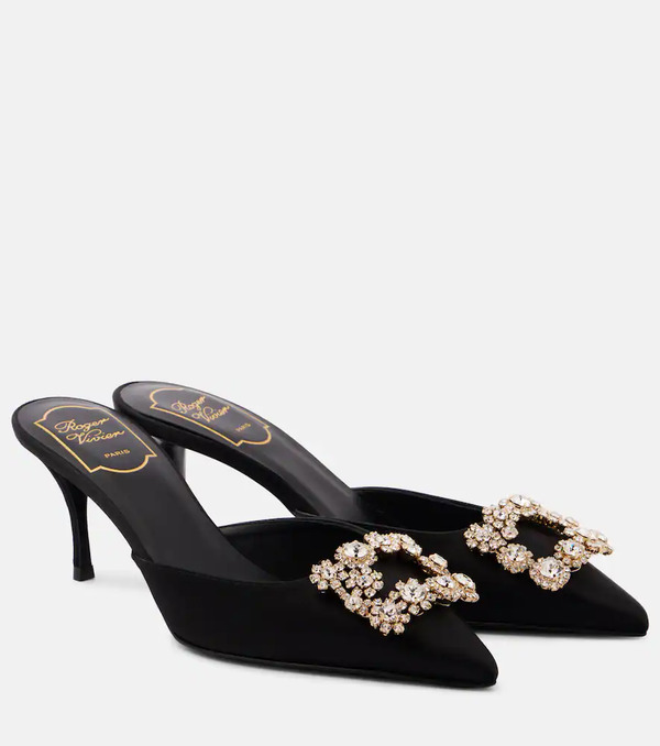  Roger Vivier Roger Vivier Efflorescence 65 Embellished Satin Mules 