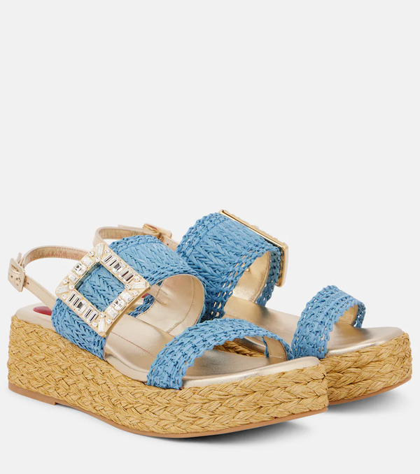  Roger Vivier Roger Vivier Espa 60 Raffia Platform Slingback Sandals 