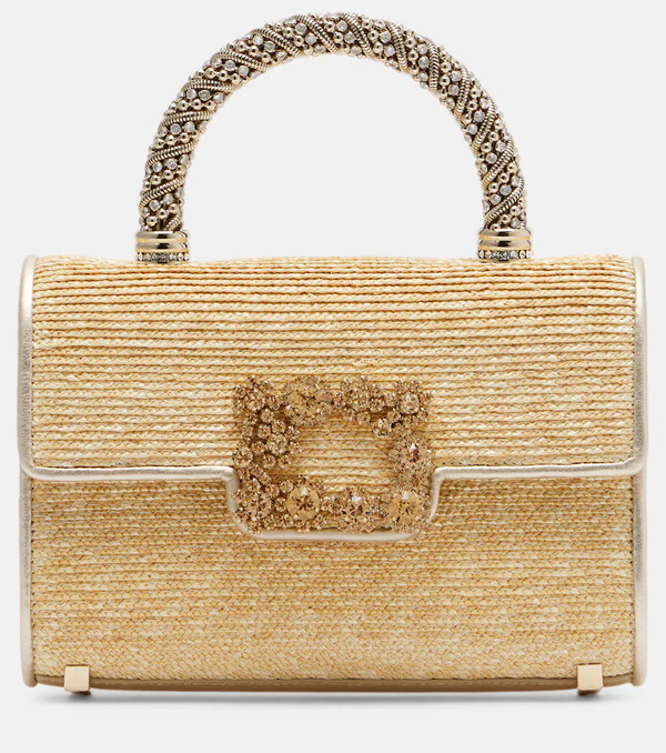  Roger Vivier Roger Vivier Jewel Efflorescence Mini Straw Tote Bag 