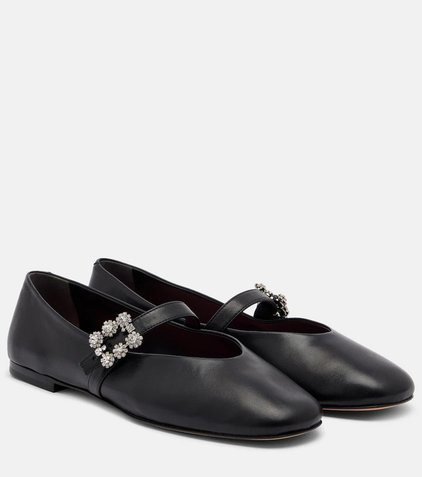  Roger Vivier Roger Vivier Roundy Toe Embellished Leather Ballet Flats 