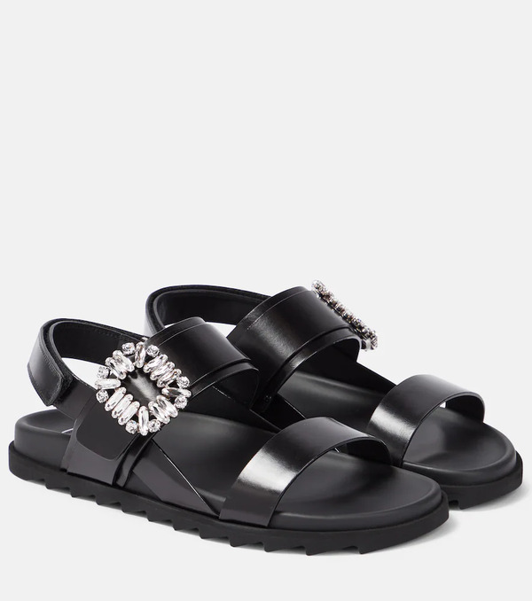  Roger Vivier Roger Vivier Slidy Vivâ Embellished Leather Sandals 