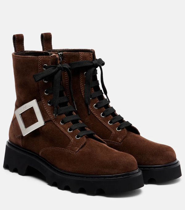  Roger Vivier Roger Vivier Suede Lace-up Ankle Boots 