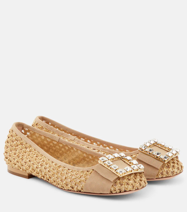  Roger Vivier Roger Vivier Tres Vivier Raffia-effect Ballet Flats 