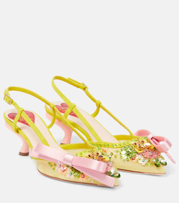  Roger Vivier Roger Vivier Virgule Embellished Satin Slingback Pumps 