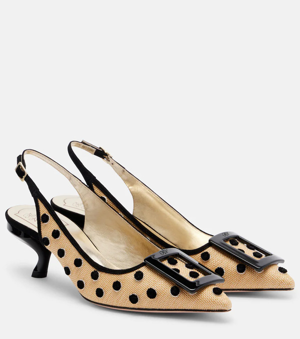  Roger Vivier Roger Vivier Virgule Polka-dot Canvas Slingback Pumps 