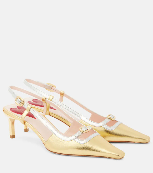  Roger Vivier Roger Vivier Viv' Canard Metallic Leather Slingback Pumps 