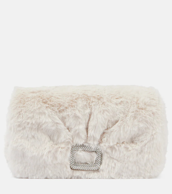  Roger Vivier Roger Vivier Viv Choc Embellished Faux Shearling Wallet 