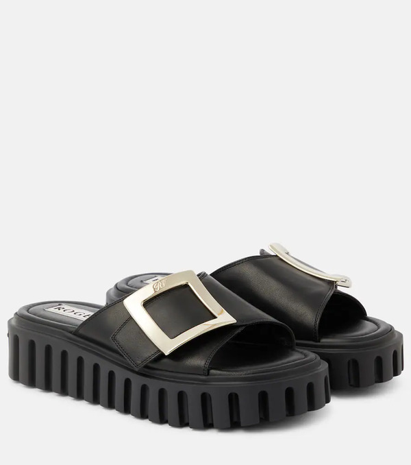  Roger Vivier Roger Vivier Viv' Go Thick Leather Mules 