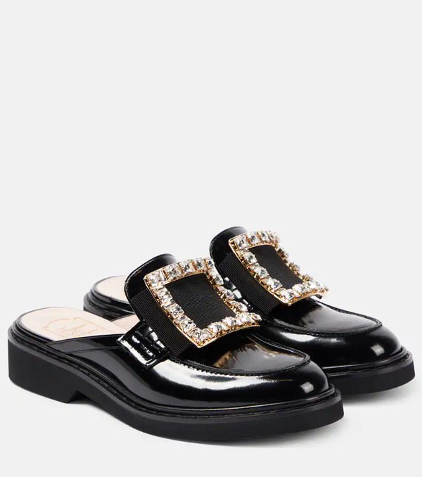  Roger Vivier Roger Vivier Viv' Rangers Embellished Leather Mules 