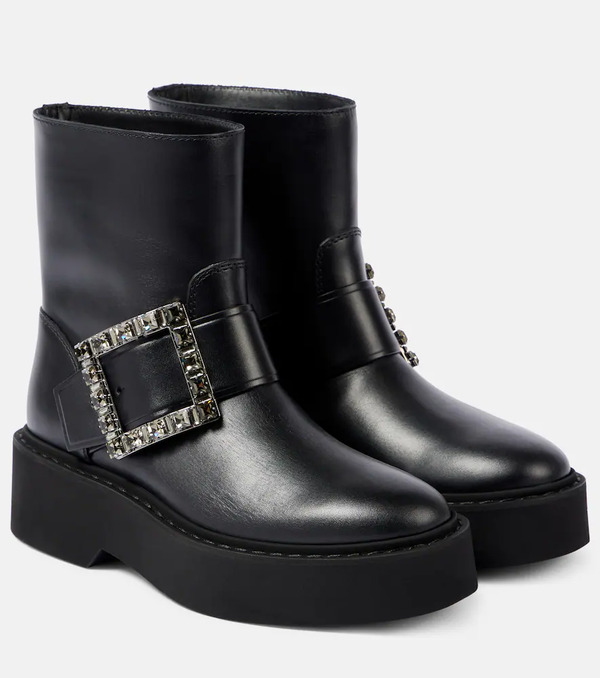  Roger Vivier Roger Vivier Viv' Rangers Leather Combat Boots 