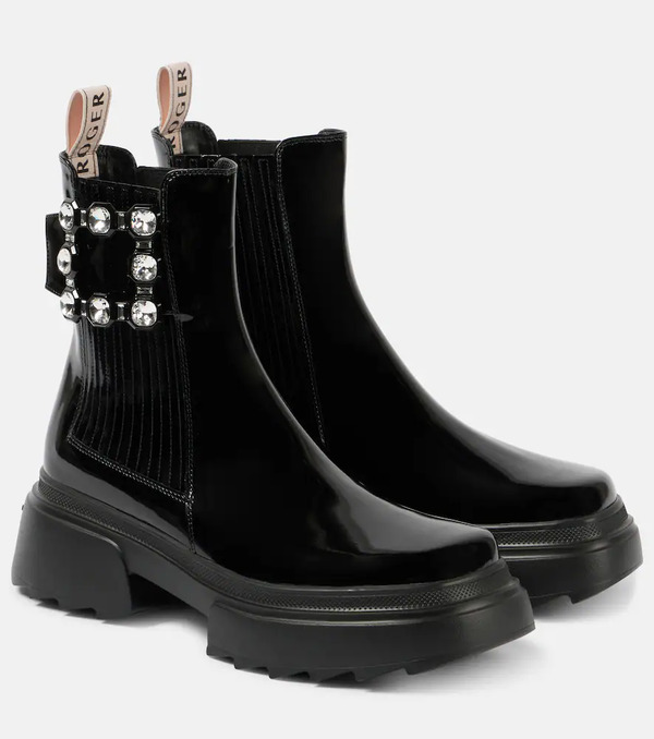  Roger Vivier Roger Vivier Wallaviv Patent Leather Chelsea Boots 
