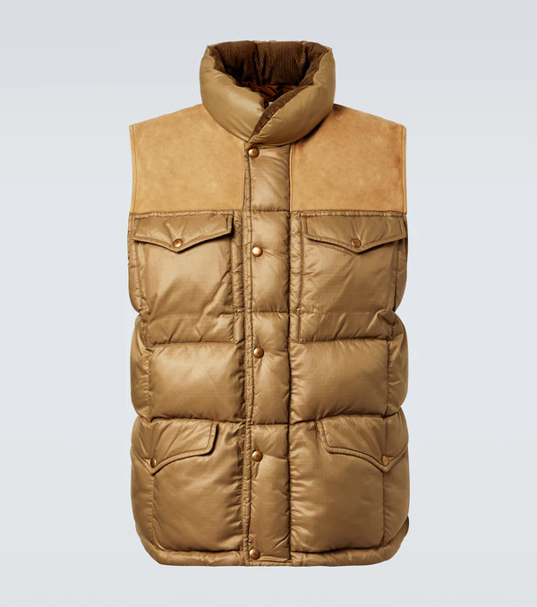  Rrl Rrl Leather-trimmed Ripstop Puffer Vest 