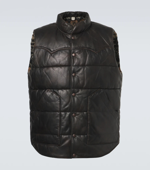  Rrl Rrl Reversible Leather And Cotton Puffer Vest 