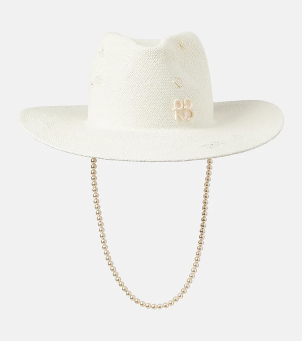  Ruslan Baginskiy Ruslan Baginskiy Faux Pearl-embellished Straw Fedora 