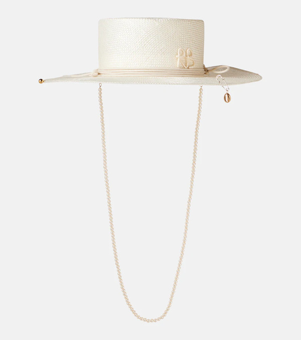  Ruslan Baginskiy Ruslan Baginskiy Logo Embellished Straw Hat 