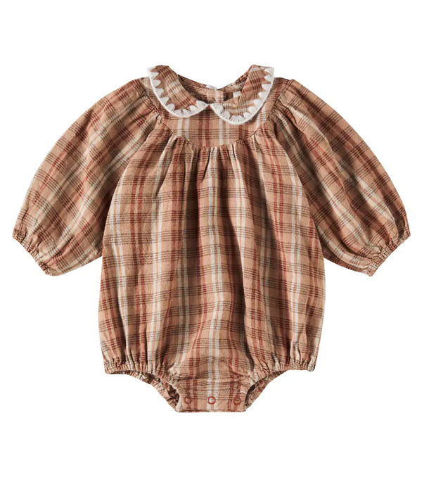  Rylee + Cru Rylee + Cru Baby Plaid Linen-blend Bodysuit 