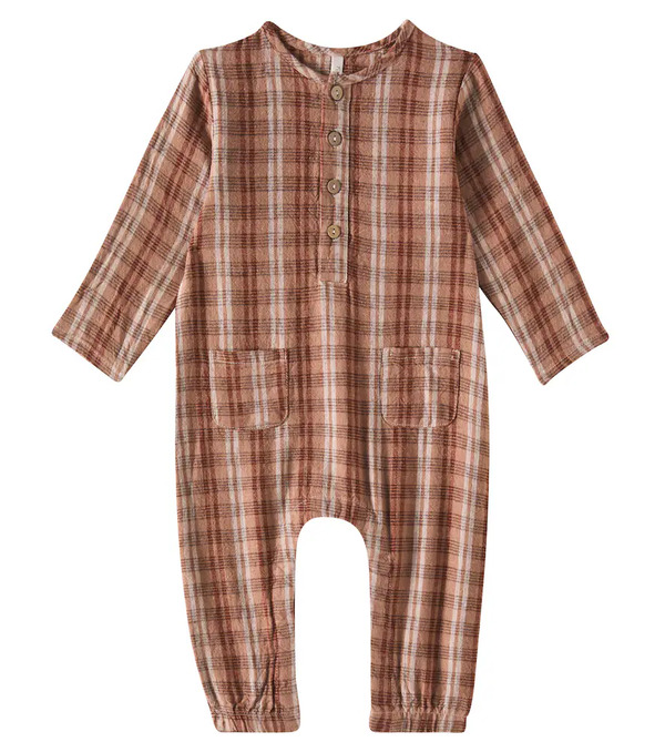  Rylee + Cru Rylee + Cru Baby Plaid Linen-blend Jumpsuit 