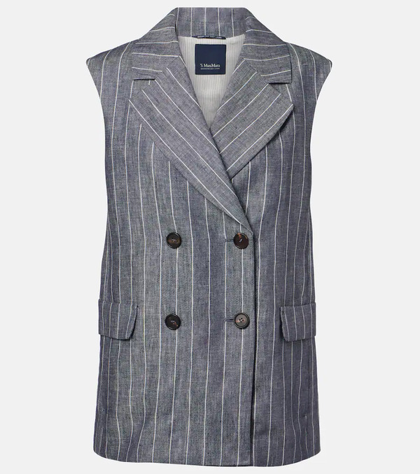  's Max Mara 's Max Mara Ballo Pinstripe Double-breasted Linen Vest 