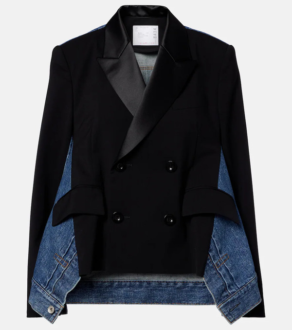  Sacai Sacai Double-breasted Denim And Wool Jacket 