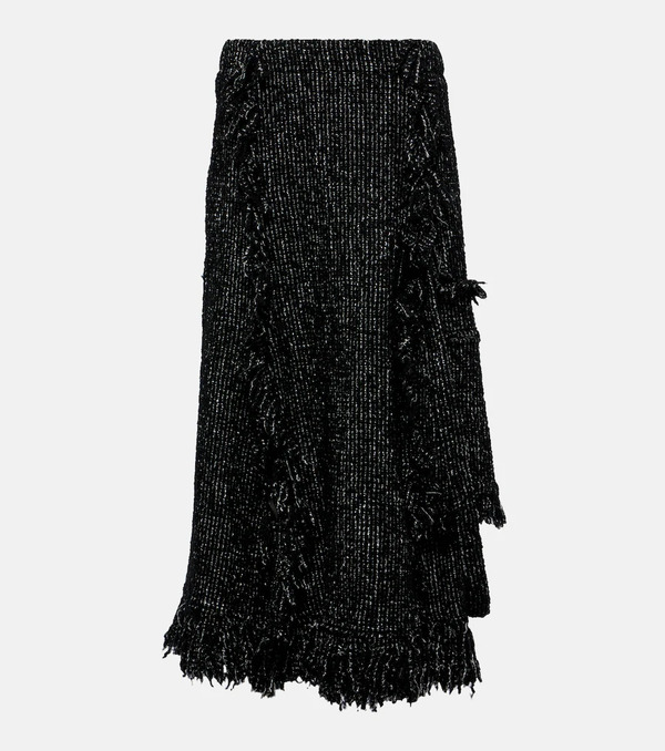  Sacai Sacai Fringed Flared Tweed Midi Skirt 