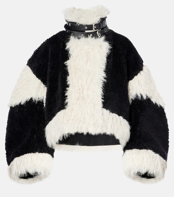  Sacai Sacai Oversized Faux Fur-trimmed Wool Jacket 