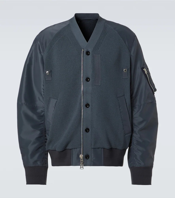  Sacai Sacai Paneled Knitted Twill Blouson 