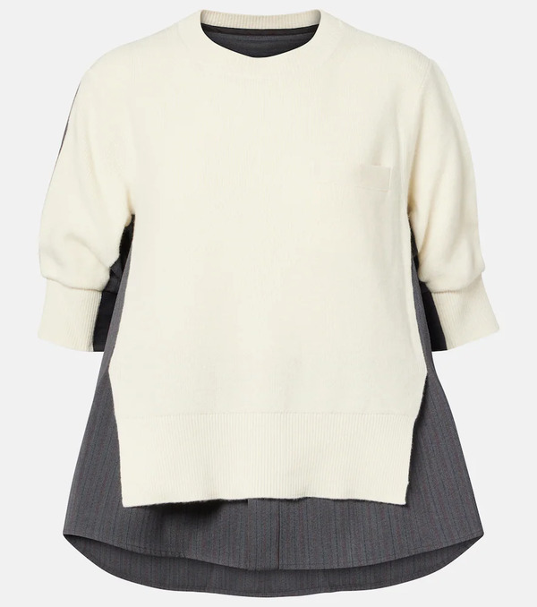  Sacai Sacai Striped Layered Wool Sweater 