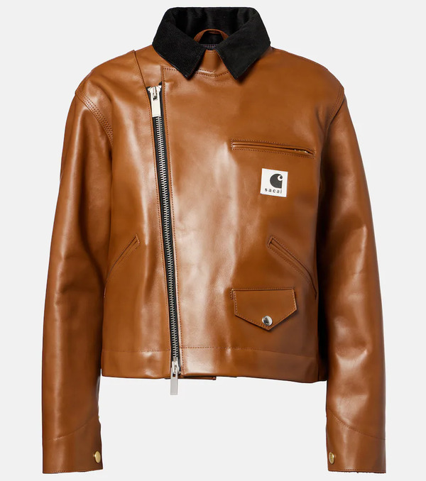  Sacai Sacai X Carhartt Asymmetric Leather Jacket 