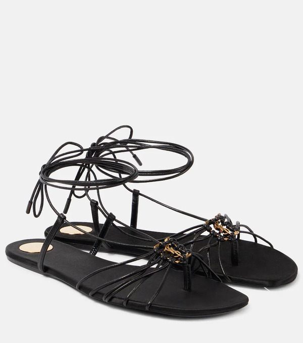  Saint Laurent Saint Laurent Babylone Cassandre Leather Sandals 