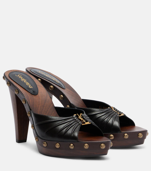  Saint Laurent Saint Laurent Babylone Studded Leather Platform Mules 