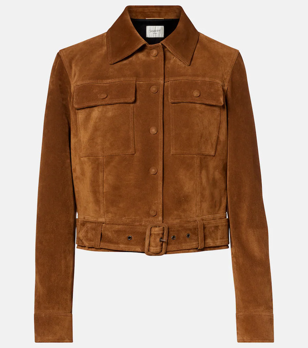  Saint Laurent Saint Laurent Belted Cropped Suede Jacket 