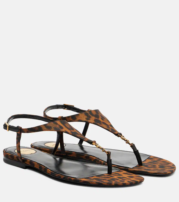  Saint Laurent Saint Laurent Cassandra Leopard-print Grosgrain Sandals 