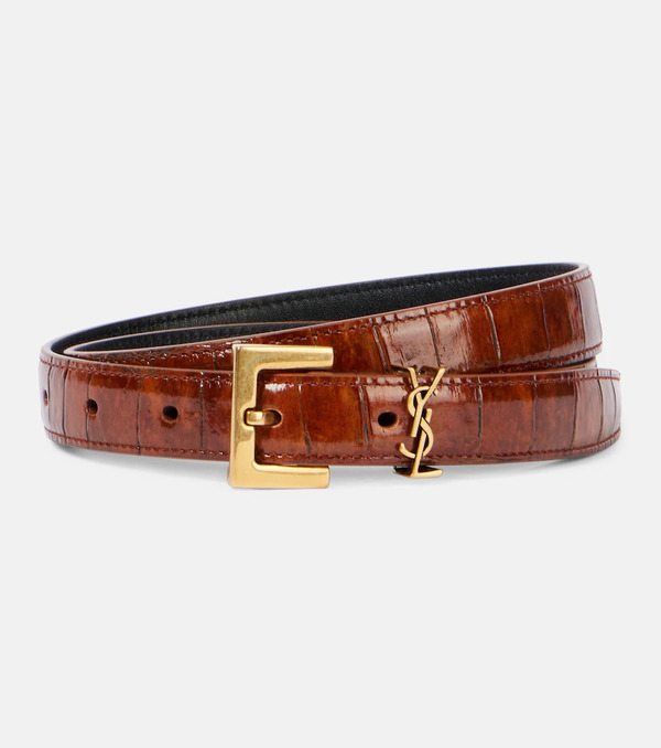  Saint Laurent Saint Laurent Cassandre Croc-effect Leather Belt 