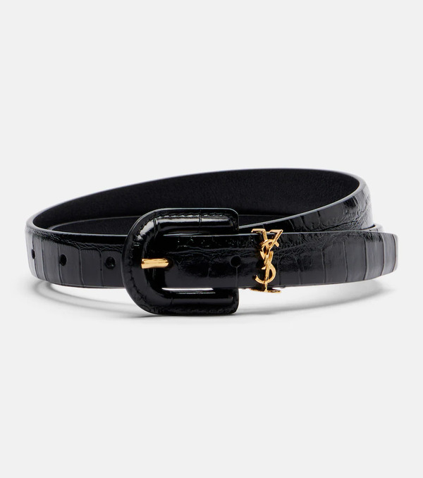  Saint Laurent Saint Laurent Cassandre Croc-effect Leather Belt 