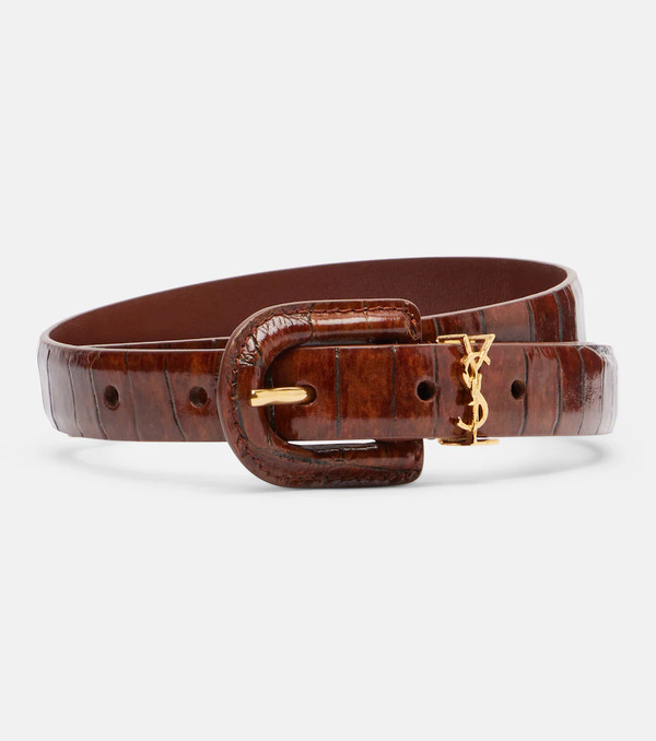  Saint Laurent Saint Laurent Cassandre Croc-effect Leather Belt 