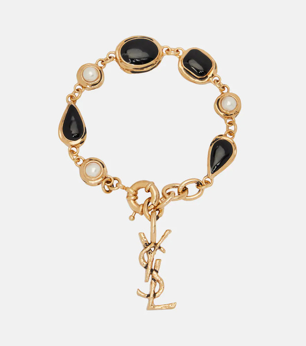  Saint Laurent Saint Laurent Cassandre Embellished Chain Bracelet 