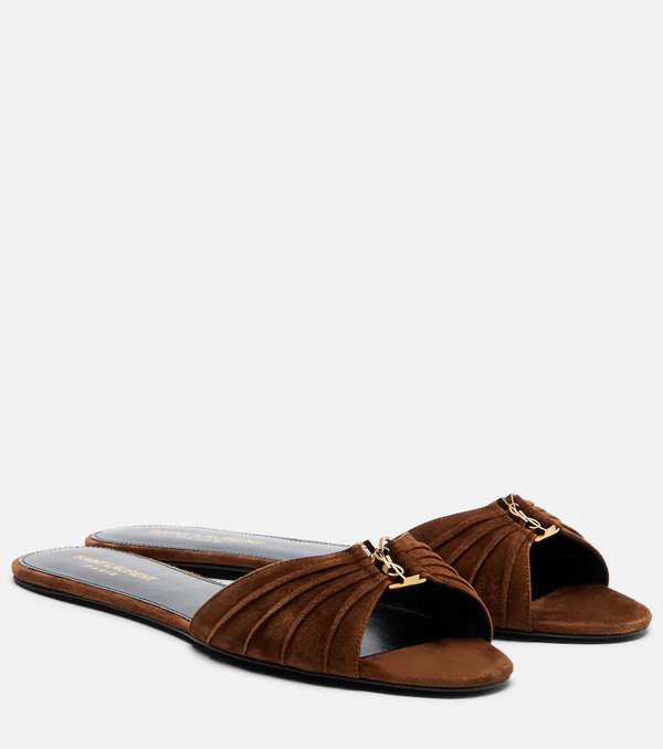  Saint Laurent Saint Laurent Cassandre Suede Slides 